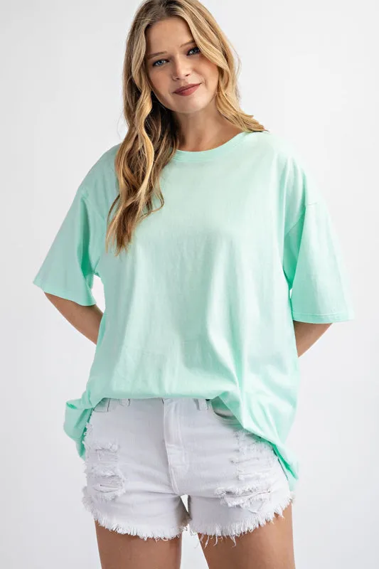 Rae Mode Washed Cotton Round Neckline Top (Tiffany Blue & White)