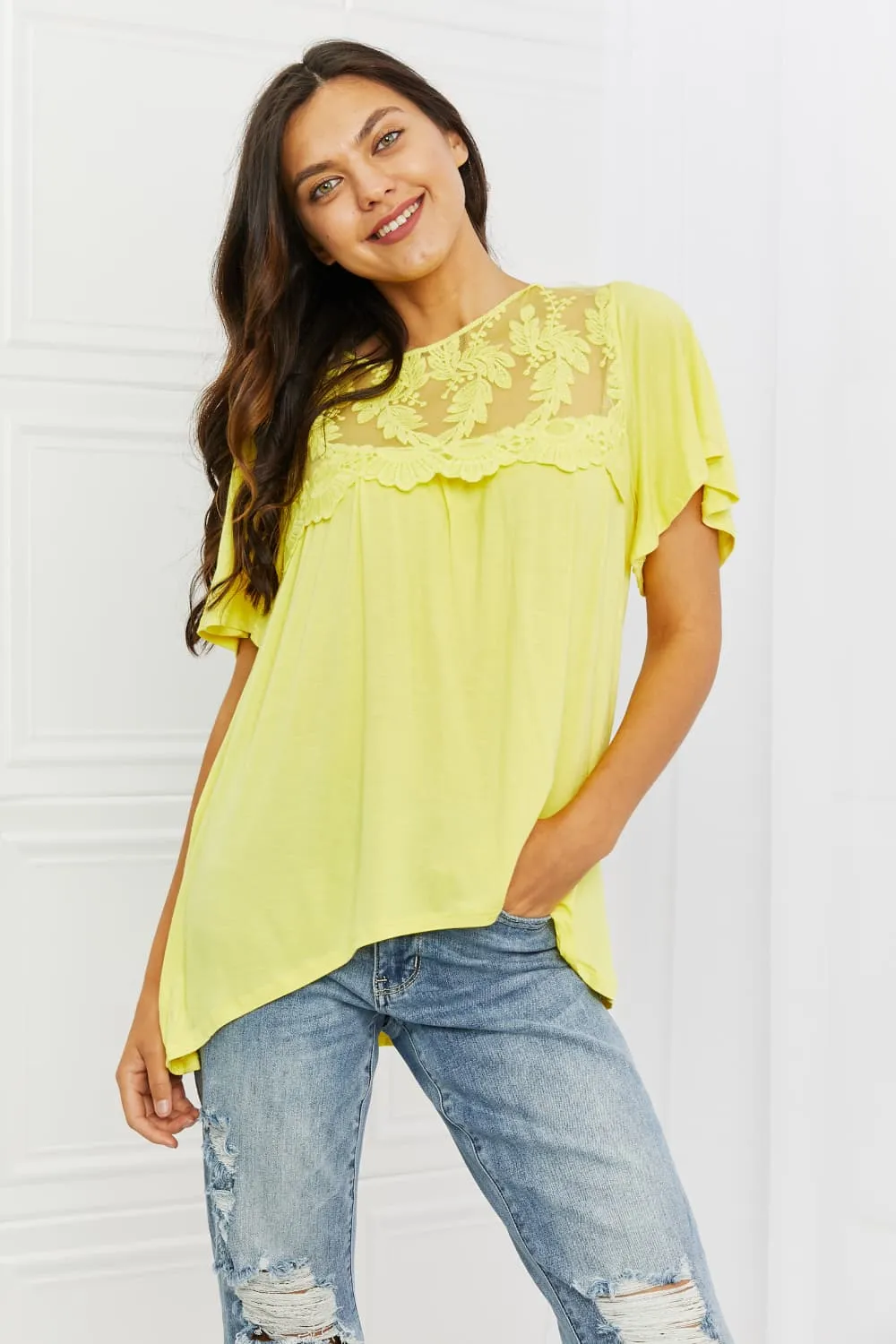 Ready To Go Lace Embroidered Top in Yellow Mousse