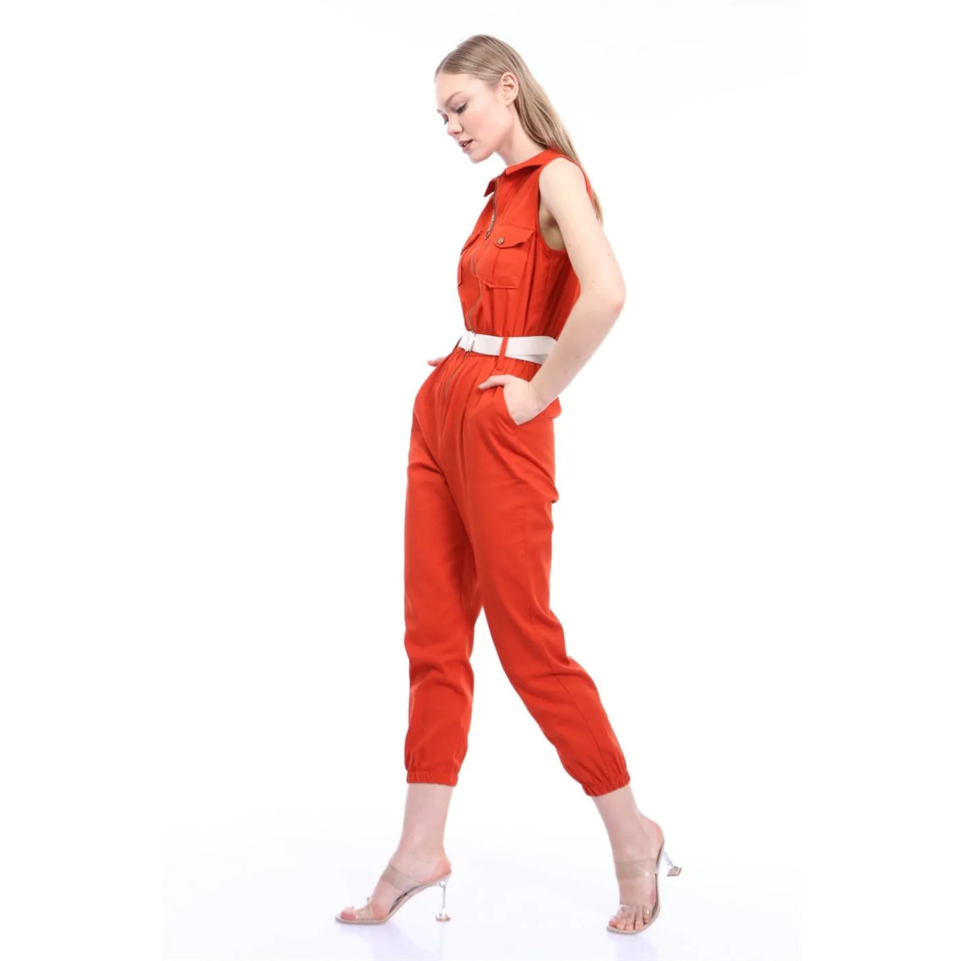 Red Denim Jumpsuit