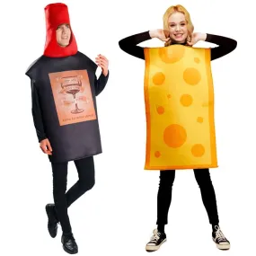 Red Wine Bottle Cheese Adult Couples Funny Party Costume For Women Men