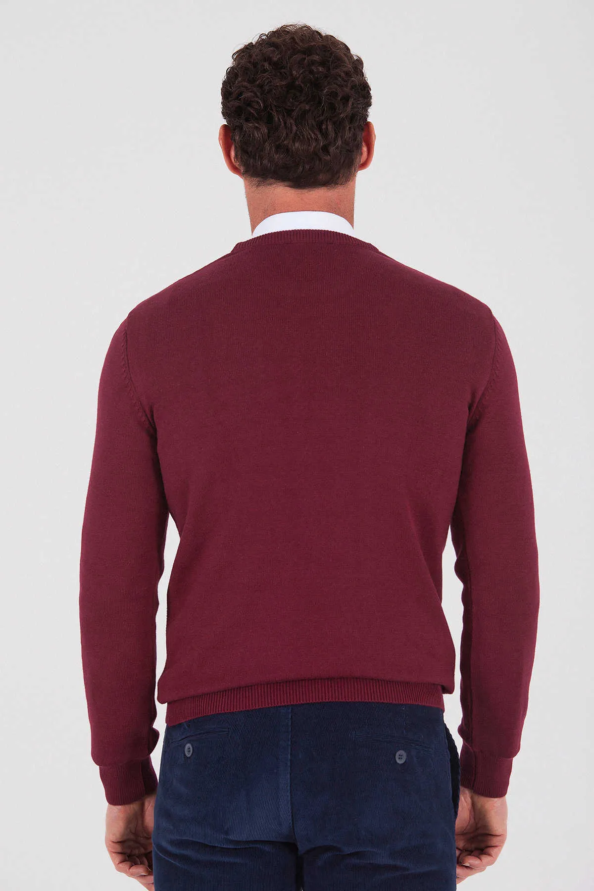 Regular Fit Cotton Blend Burgundy Crewneck Sweater