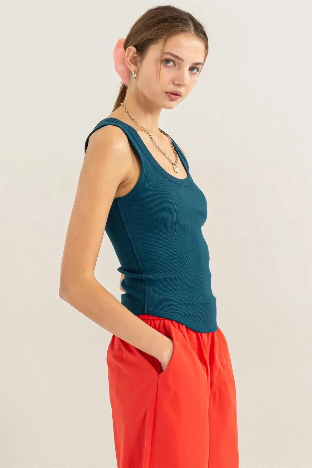 Ribbed Scoop Neck Racerback Tank