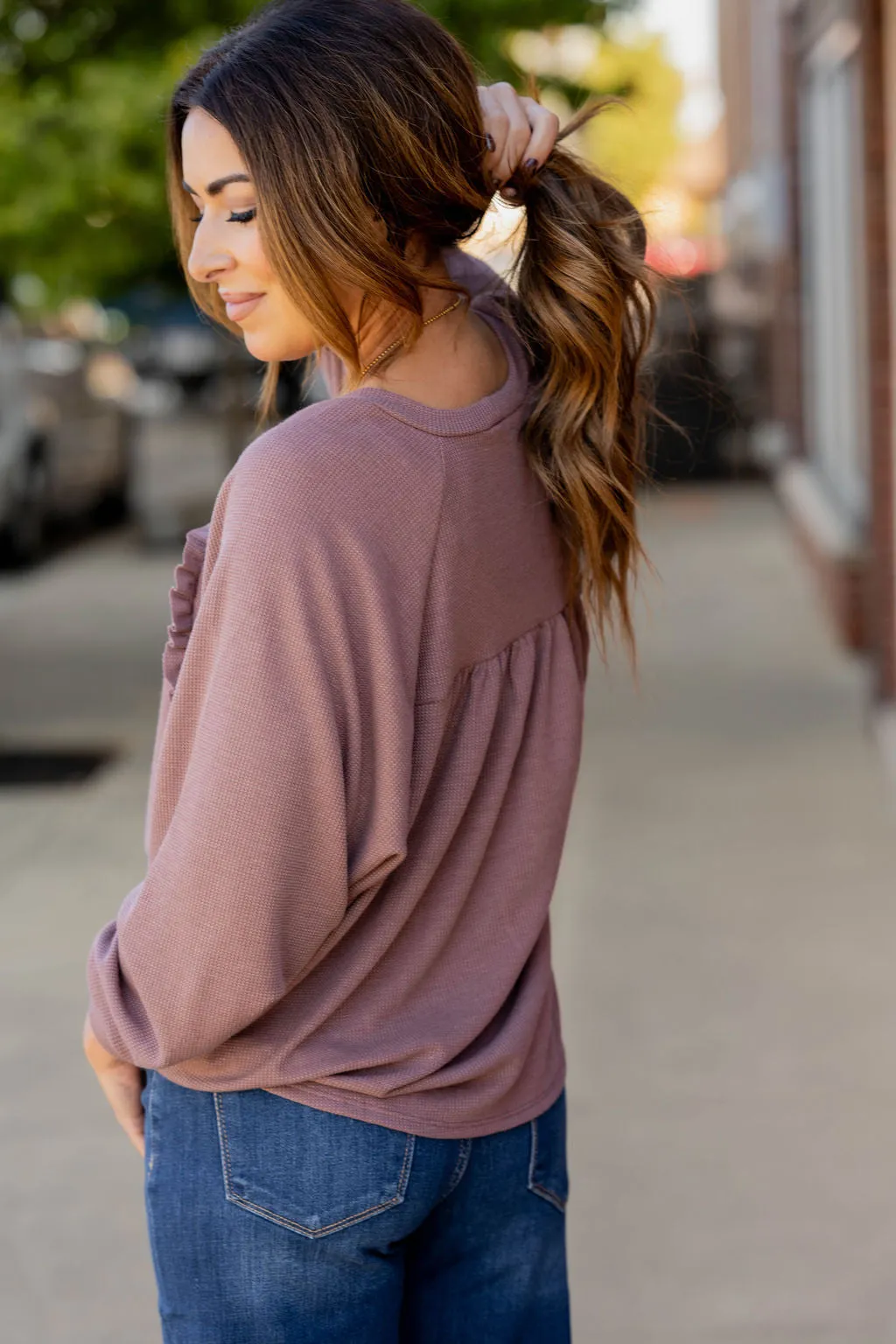 Ruffle Accented Thermal Tee