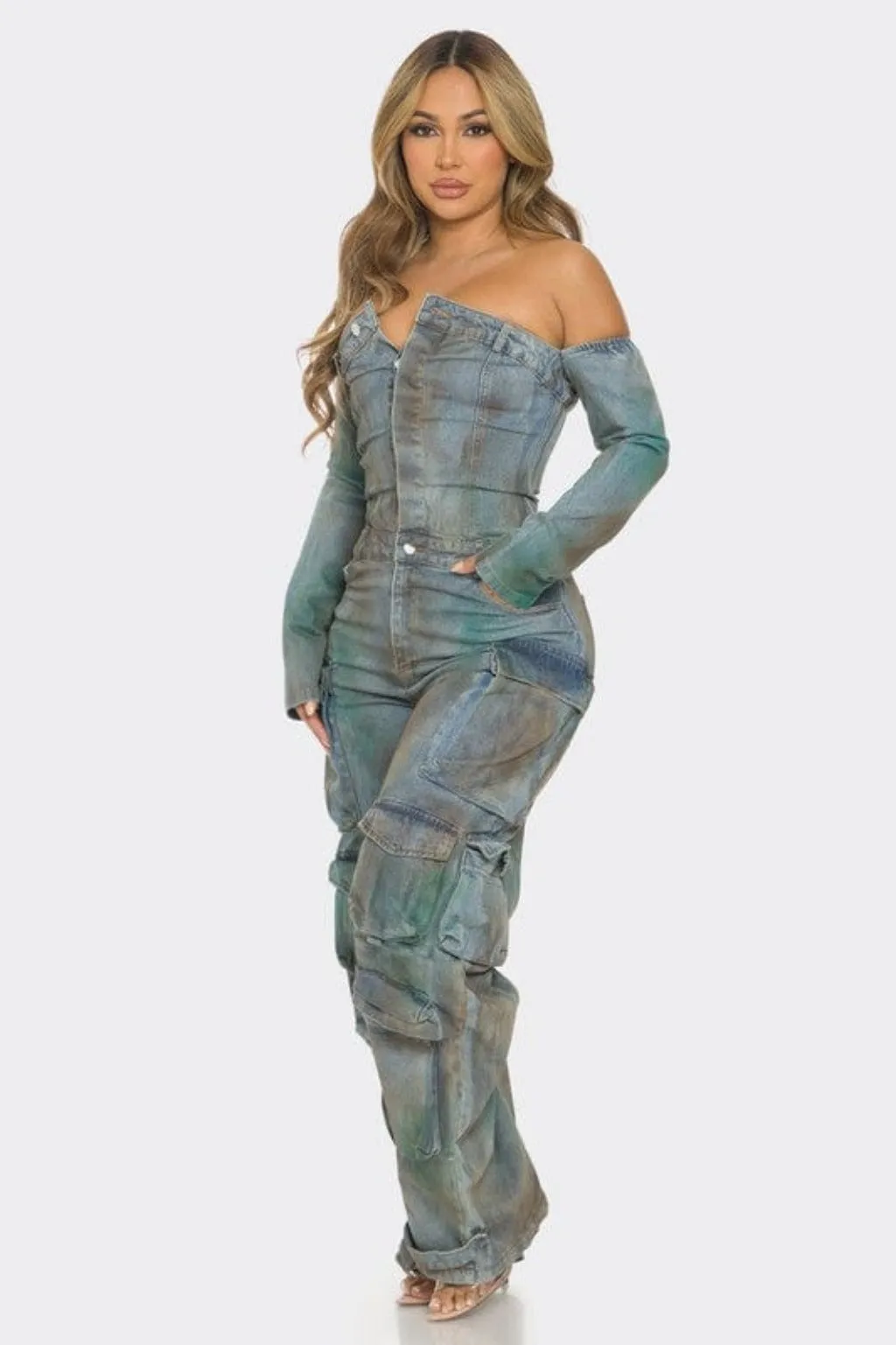 Rusty Tie-Dye Cargo Jumpsuit-Blue