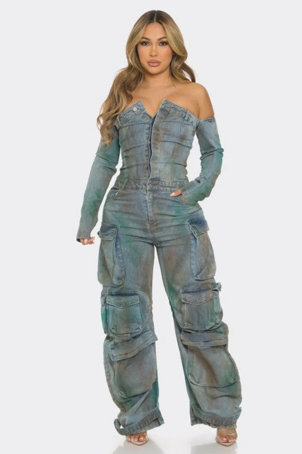 Rusty Tie-Dye Cargo Jumpsuit-Blue