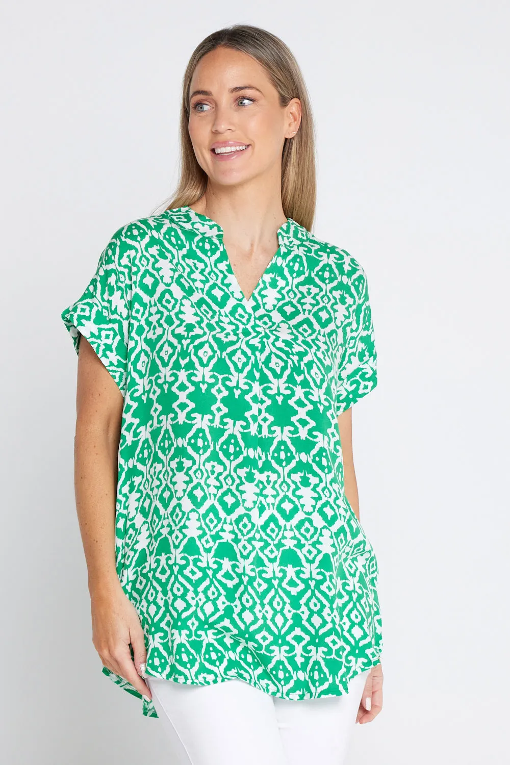 Safiya Top - Emerald Green/White