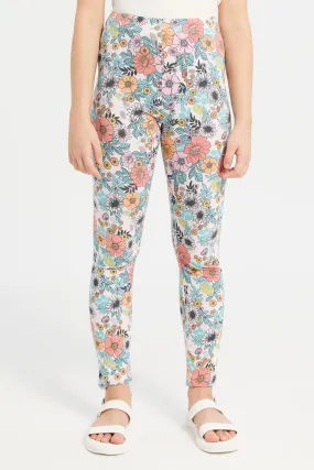 Senior Girls Pink Floral Print Leggings