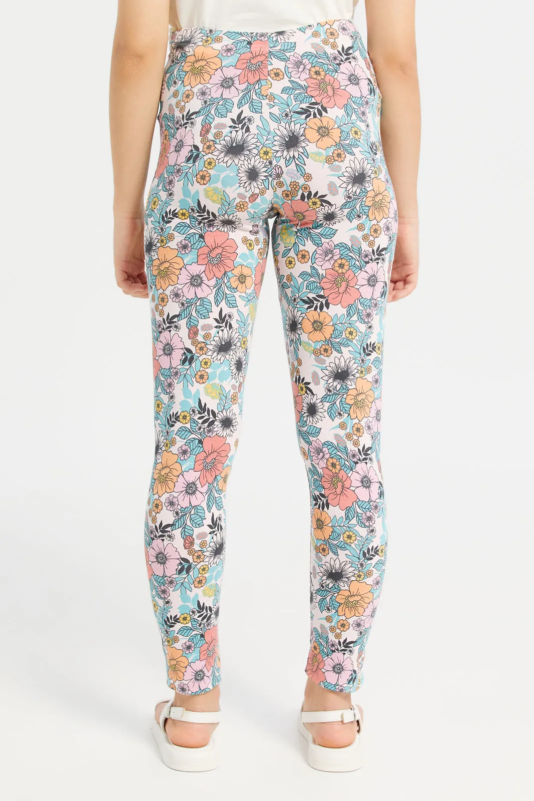 Senior Girls Pink Floral Print Leggings