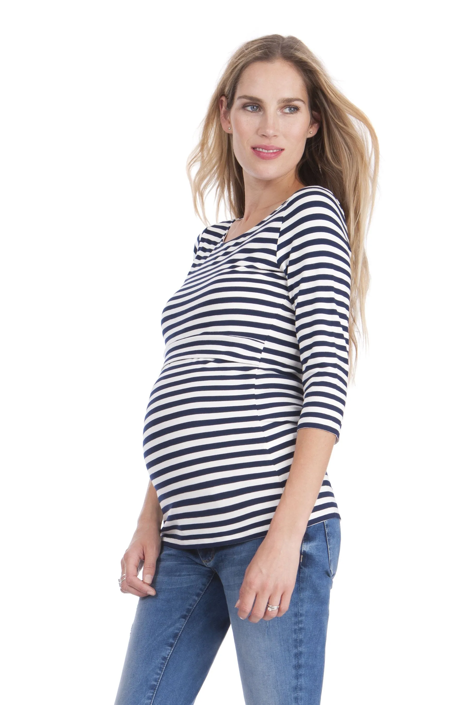 Seraphine Laina ¾ Sleeve Striped Maternity & Nursing Top