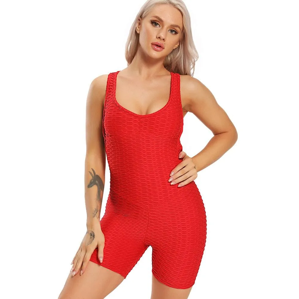 Sexy Backcross Women Bodysuit Sleeveless Textured Jumpsuit - Women One Piece Gym Sport Workout Fitness Rompers For Female Summer (2U24)(BAP)(TBL)