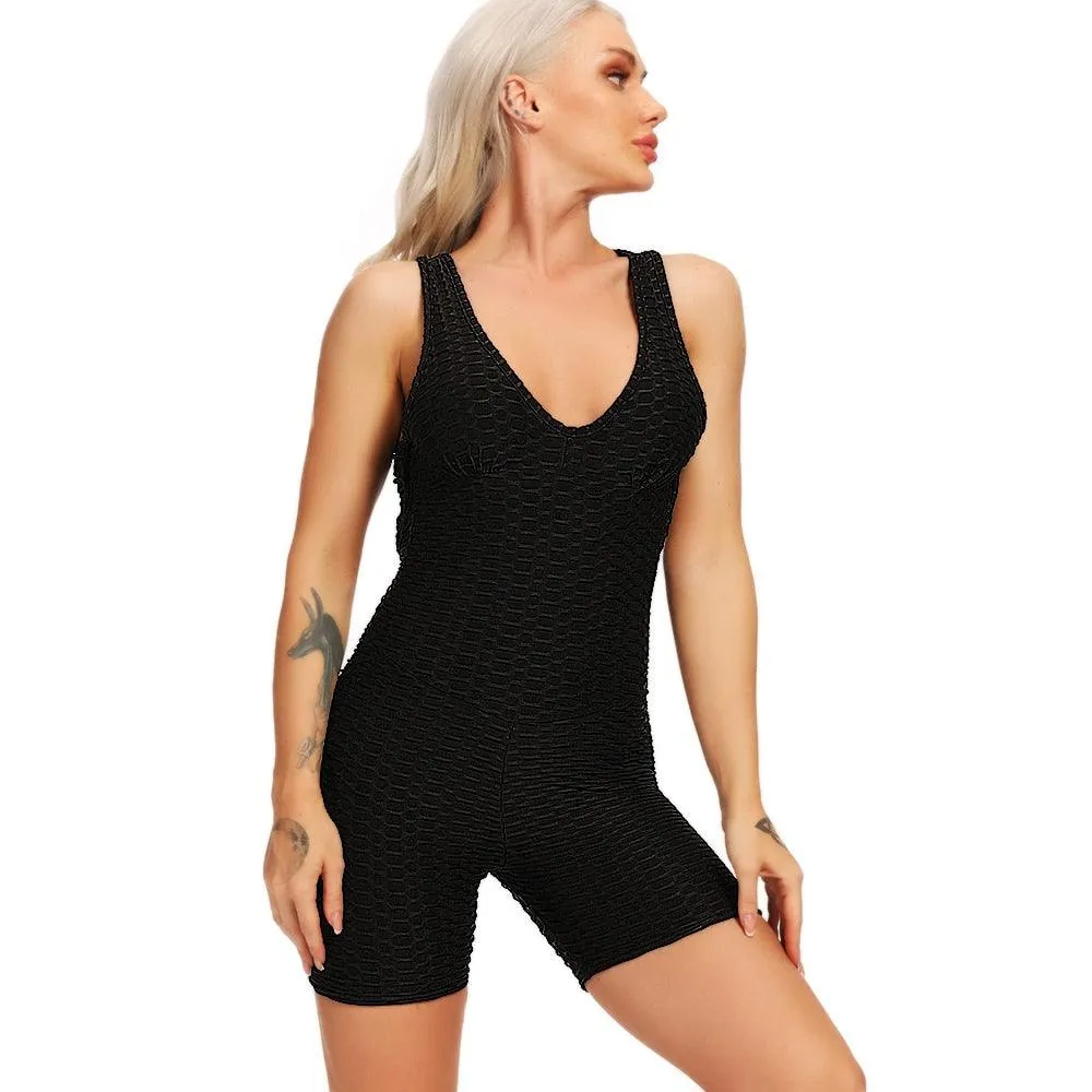 Sexy Backcross Women Bodysuit Sleeveless Textured Jumpsuit - Women One Piece Gym Sport Workout Fitness Rompers For Female Summer (2U24)(BAP)(TBL)