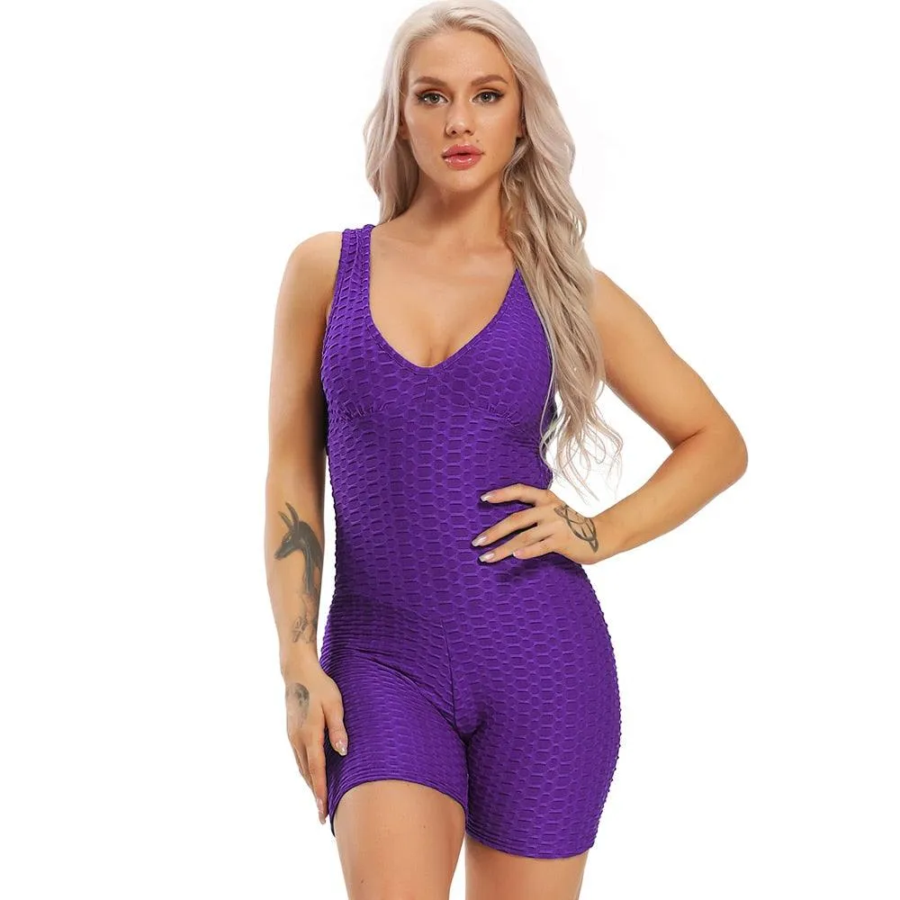 Sexy Backcross Women Bodysuit Sleeveless Textured Jumpsuit - Women One Piece Gym Sport Workout Fitness Rompers For Female Summer (2U24)(BAP)(TBL)