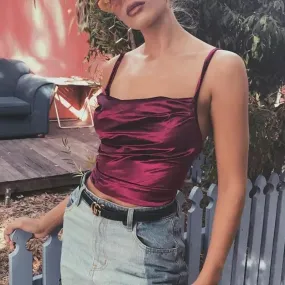 Sexy Lace Up Crop Top Casual Velvet Top Camisole Cropped Tank Top