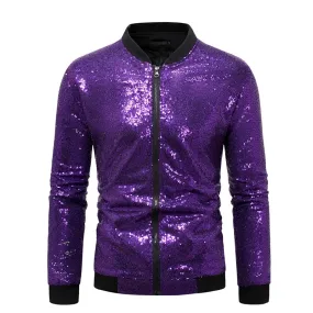 Shiny Sequins Zipper Closure Jacket