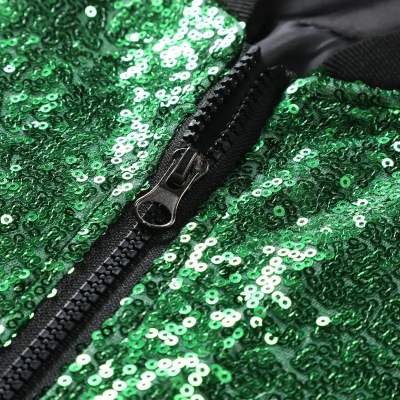 Shiny Sequins Zipper Closure Jacket