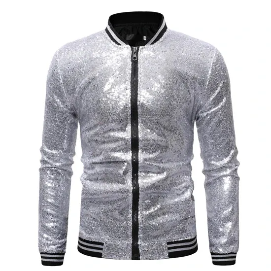 Shiny Sequins Zipper Closure Jacket