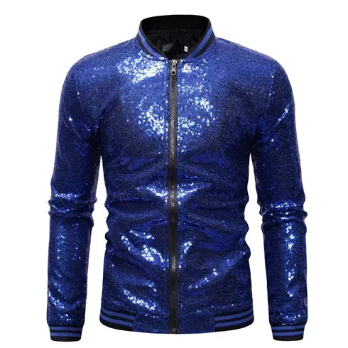 Shiny Sequins Zipper Closure Jacket