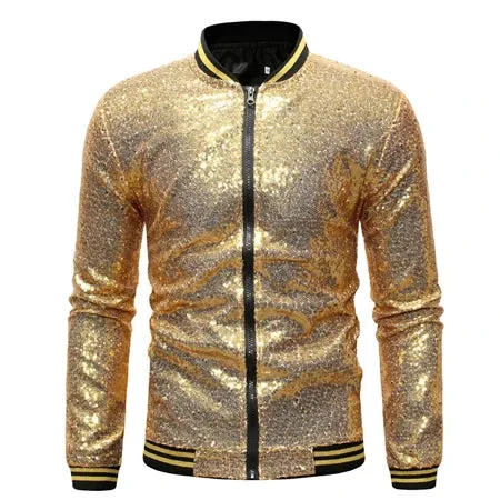 Shiny Sequins Zipper Closure Jacket