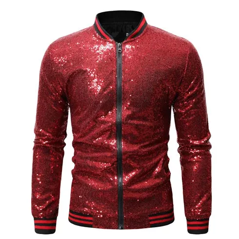 Shiny Sequins Zipper Closure Jacket