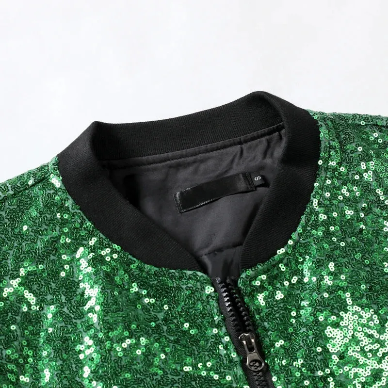 Shiny Sequins Zipper Closure Jacket