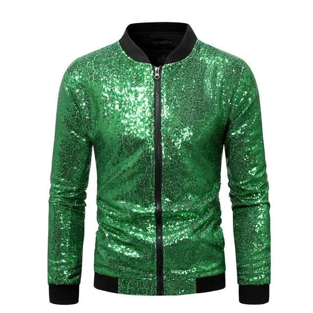 Shiny Sequins Zipper Closure Jacket