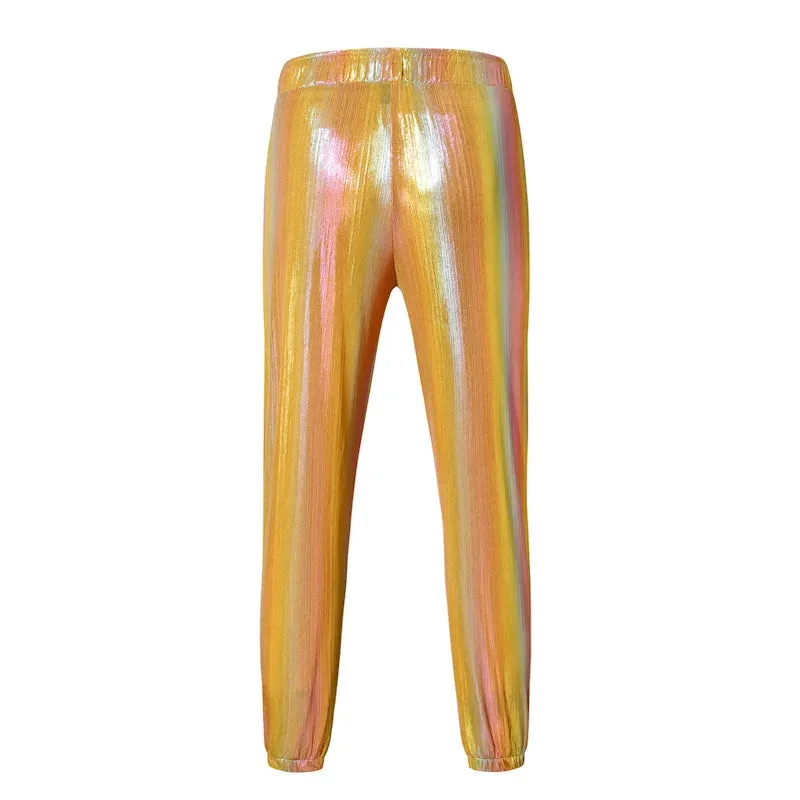 Shiny Striped Metallic Jogger Sweatpants