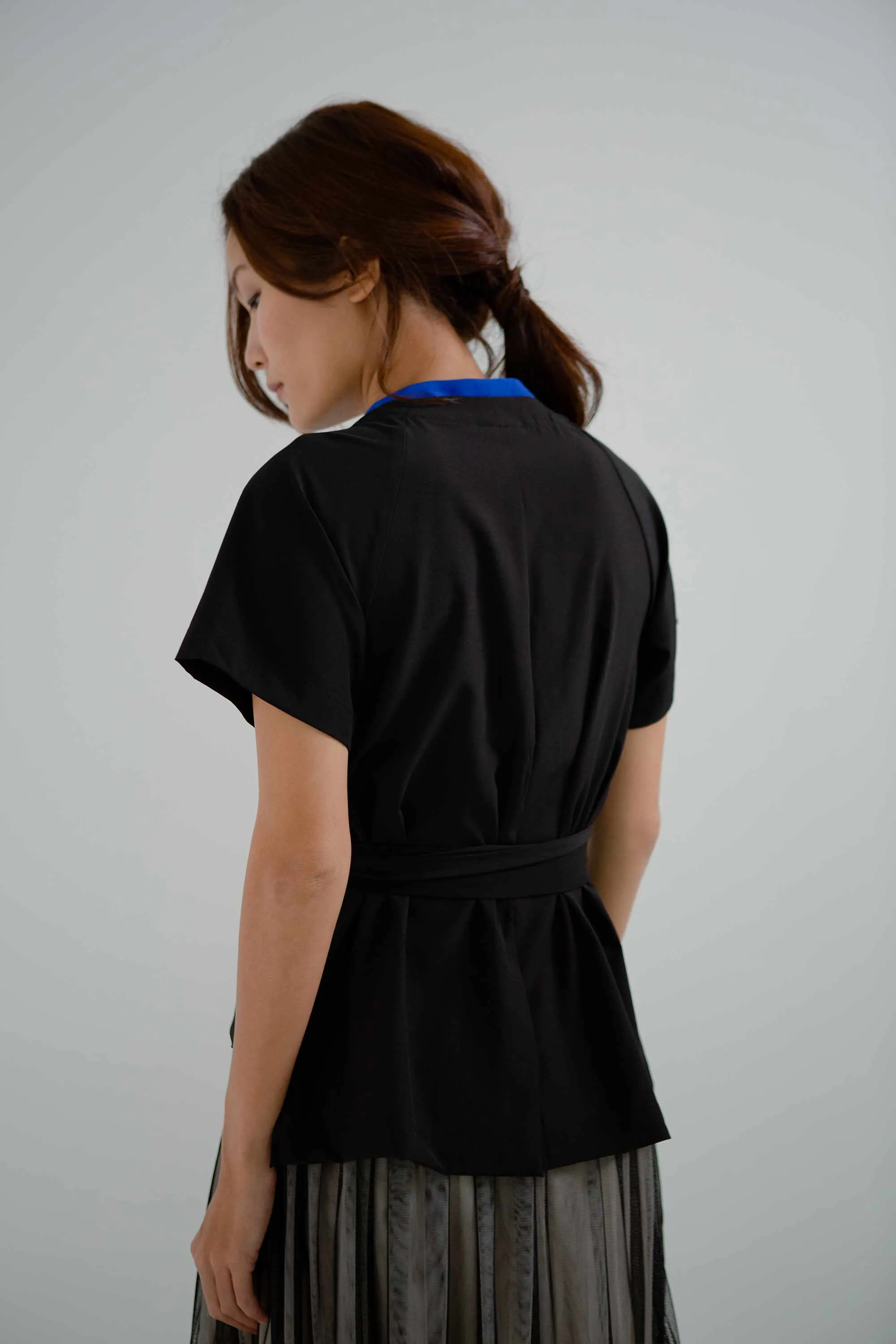 Short Sleeve Kimono Wrap Top (Black)