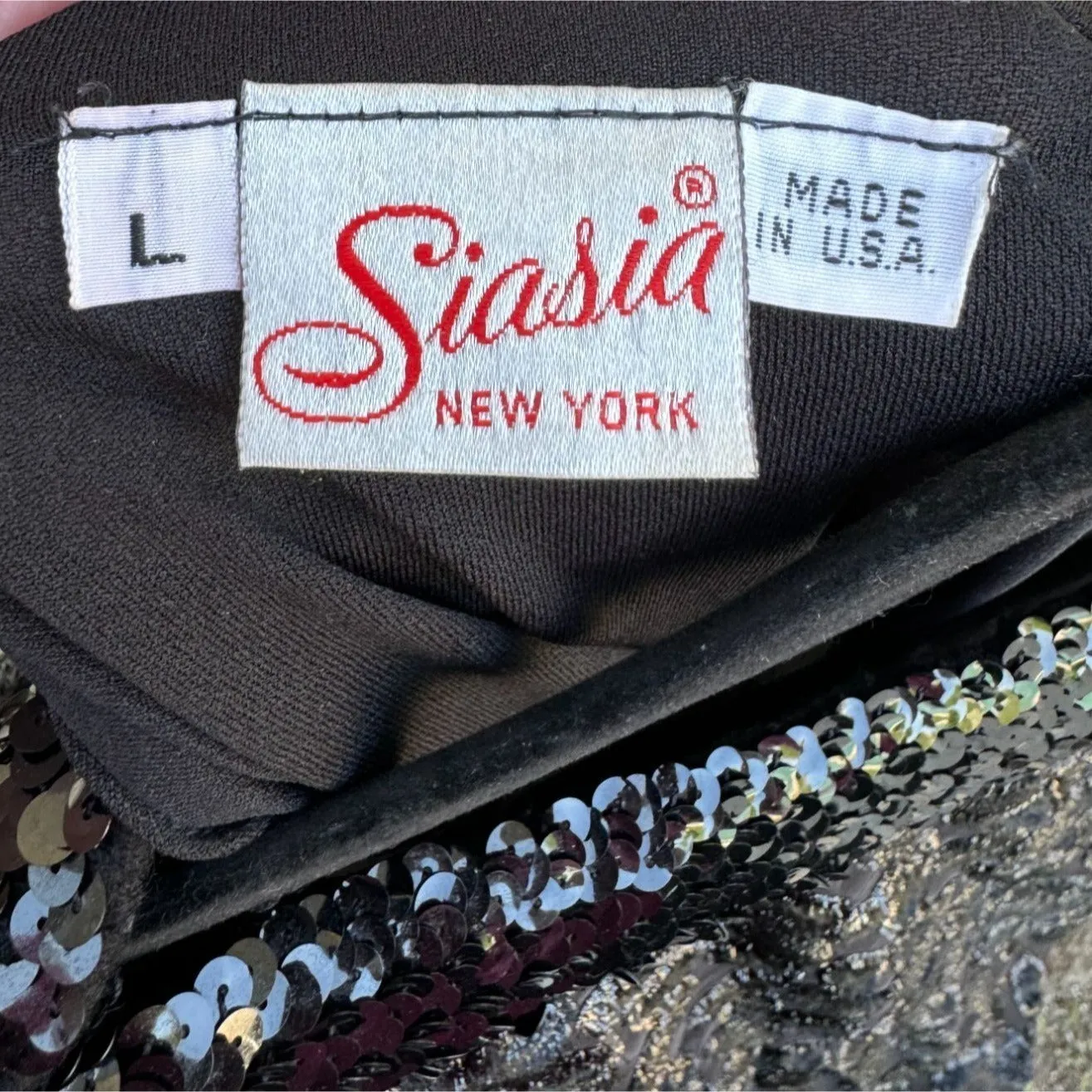 Siasia New York Vintage Velvet & Sequin Waist Wrist Semi Sheer Boat Neck Blouse