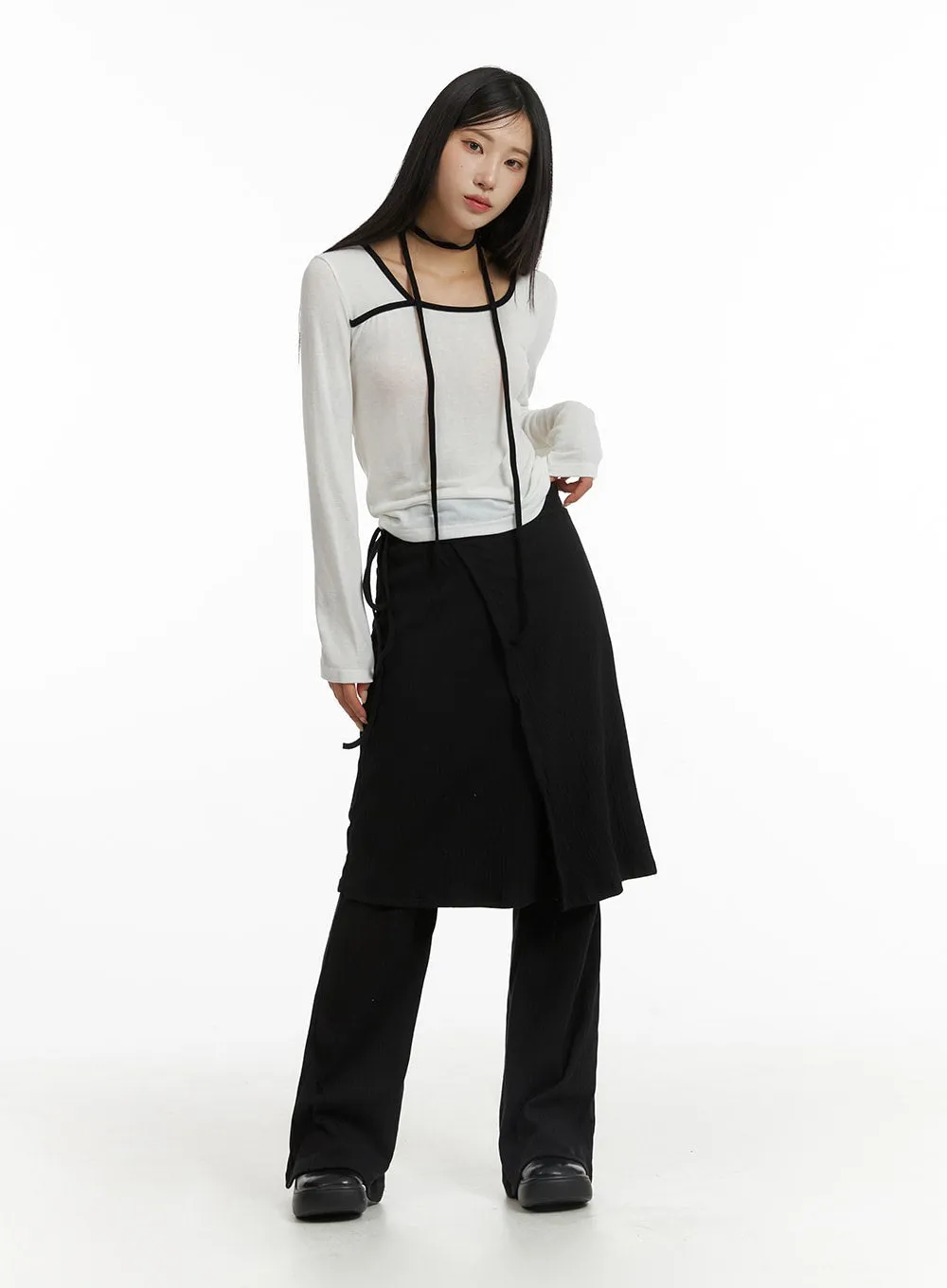 Skirt Layered Wide Leg Pants CF401