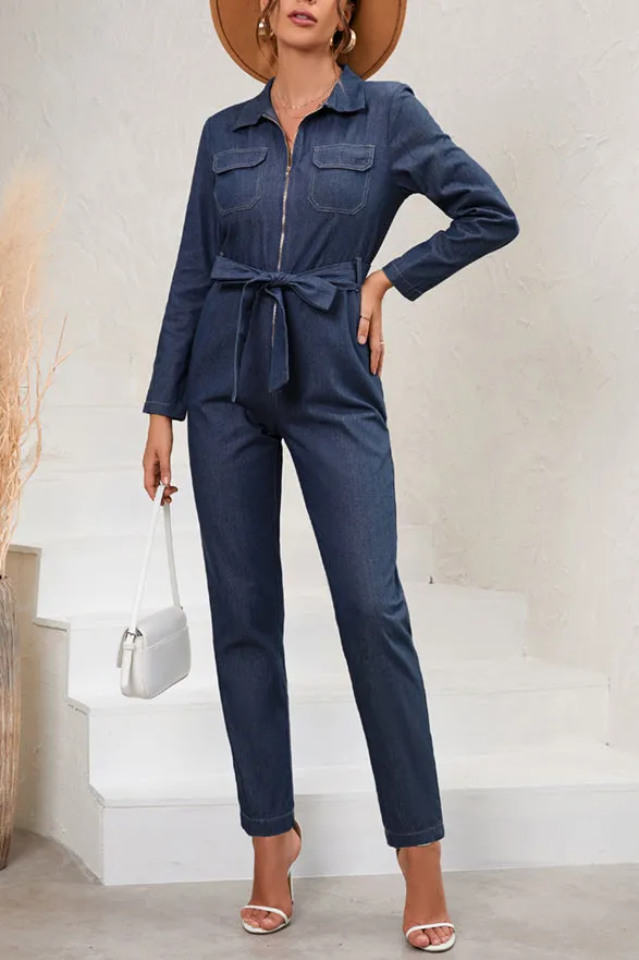 Slim Denim Long Sleeve Workwear Jumpsuit