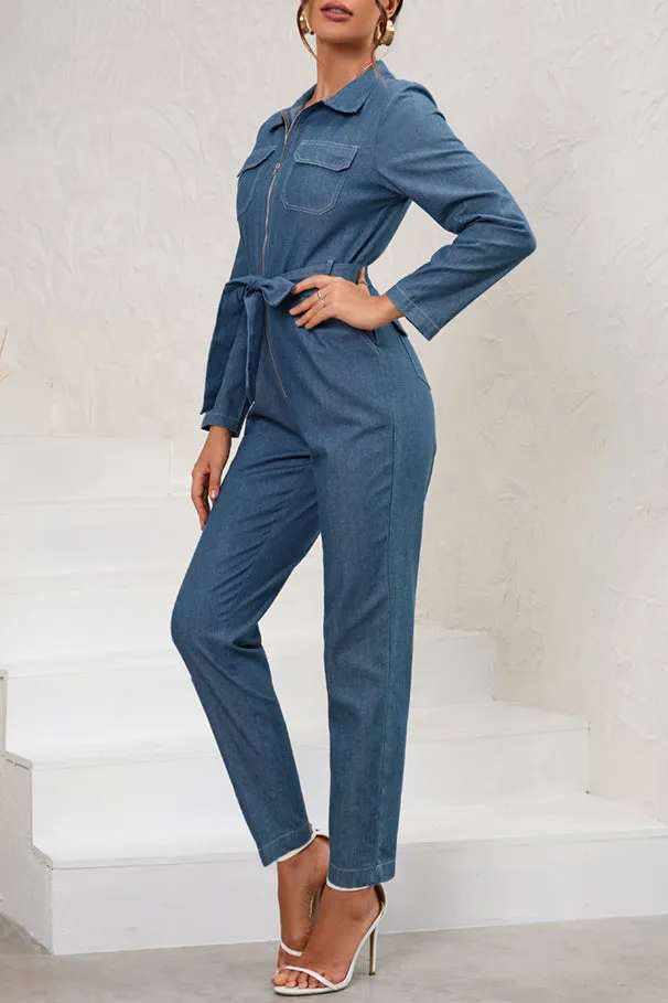 Slim Denim Long Sleeve Workwear Jumpsuit