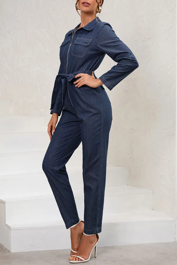 Slim Denim Long Sleeve Workwear Jumpsuit