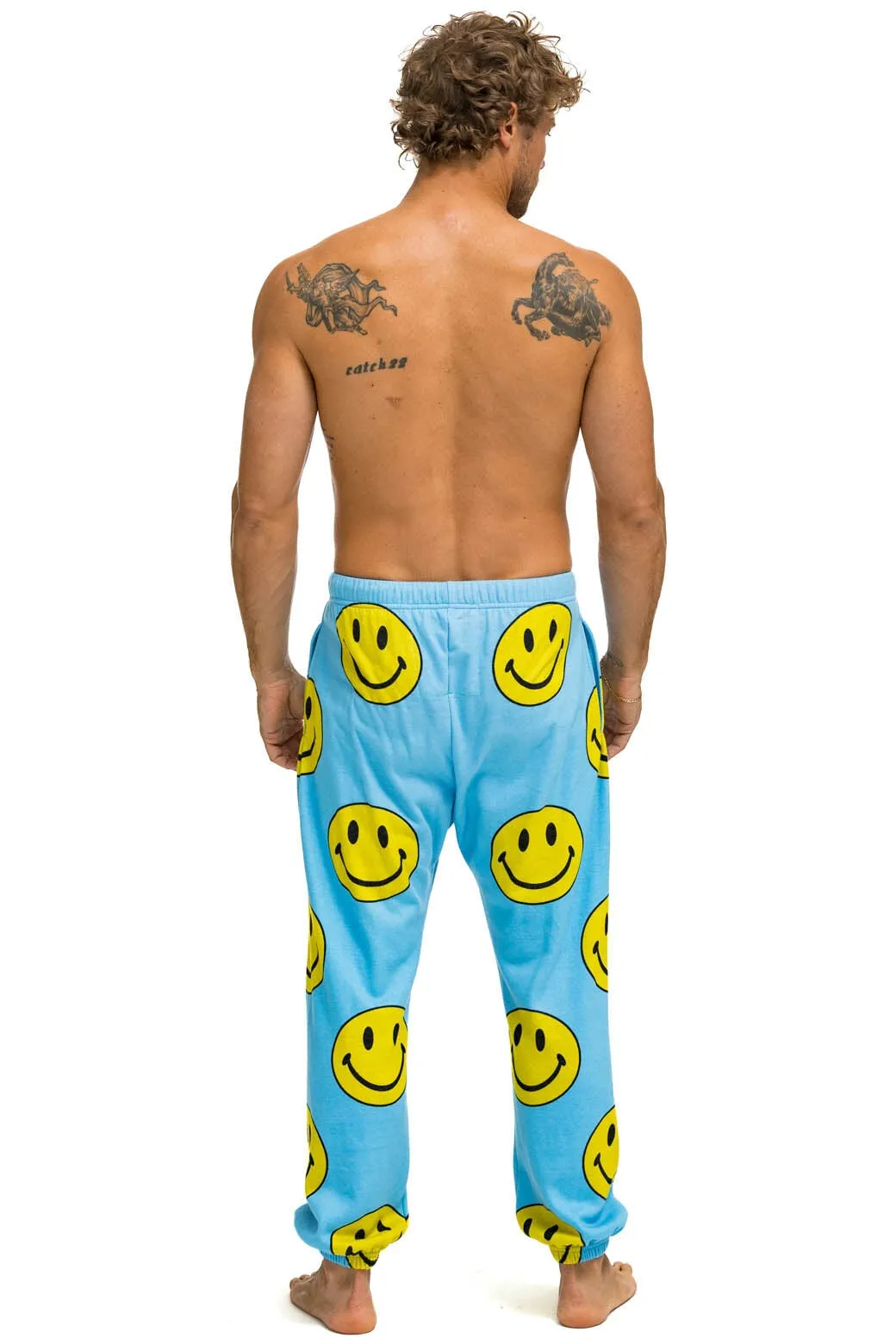 SMILEY REPEAT MENS SWEATPANTS - SKY