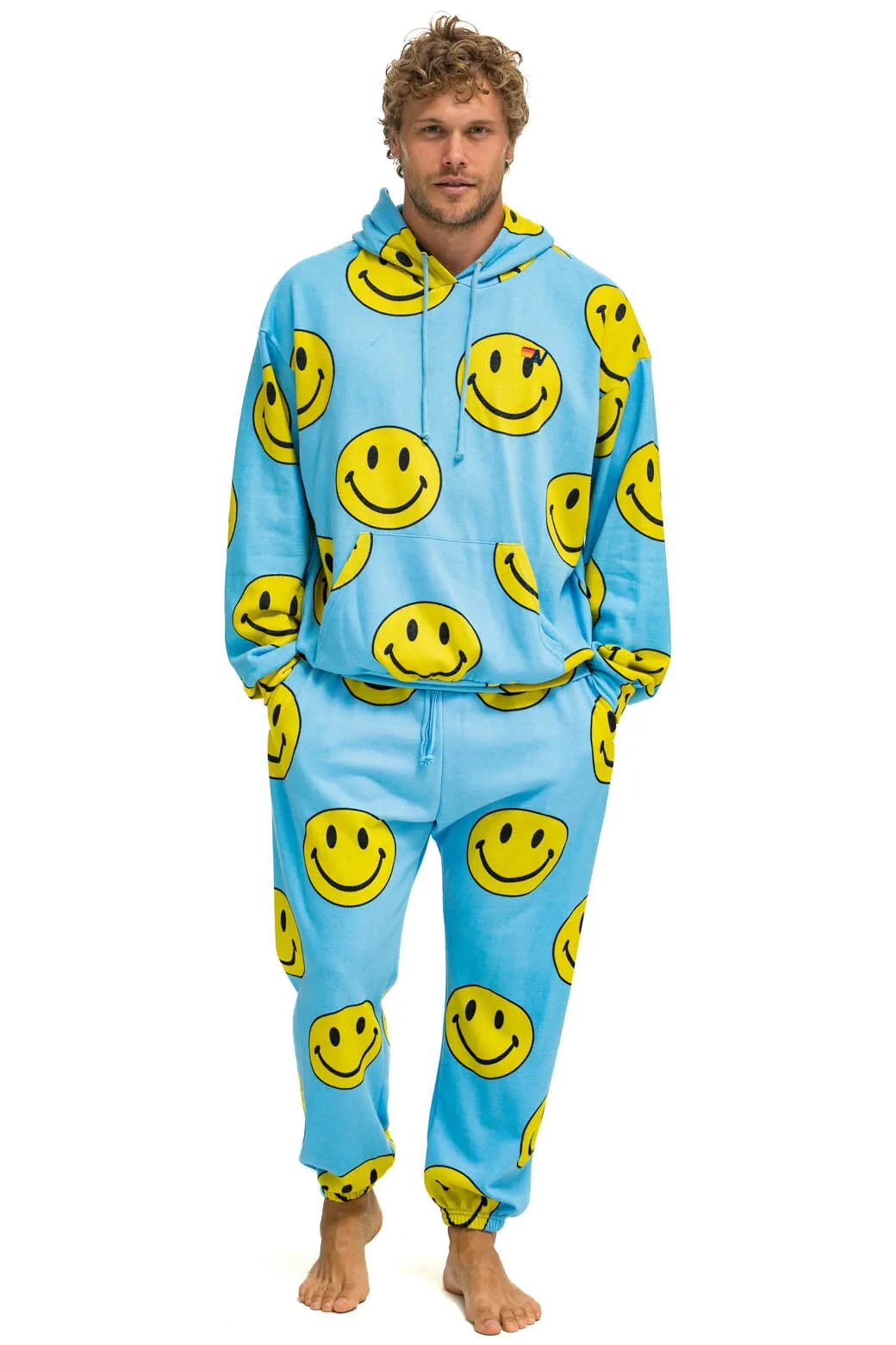 SMILEY REPEAT MENS SWEATPANTS - SKY