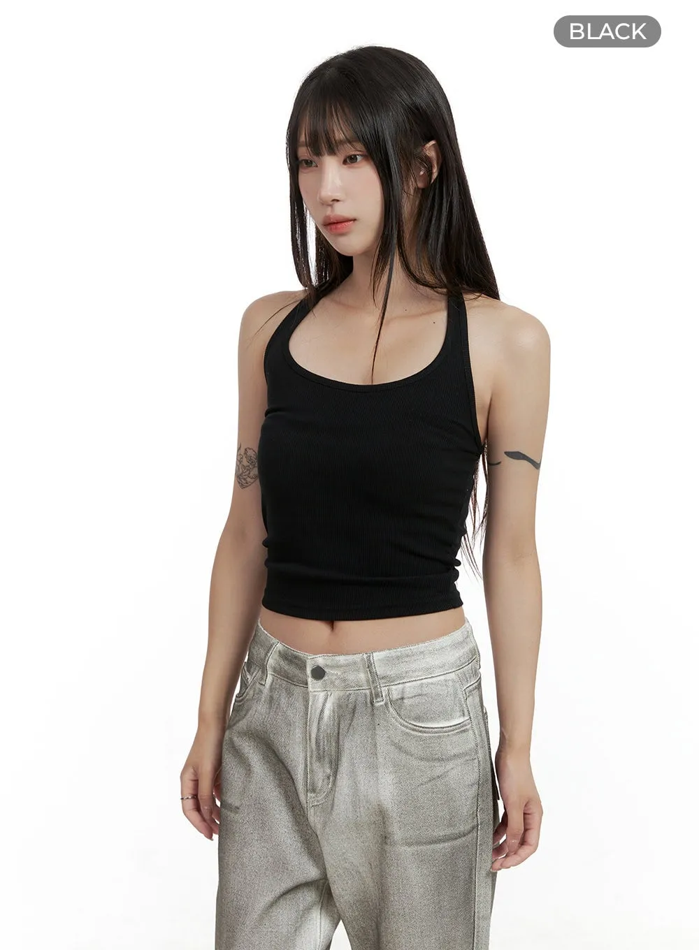 Solid Halter Neck Crop Top CL424