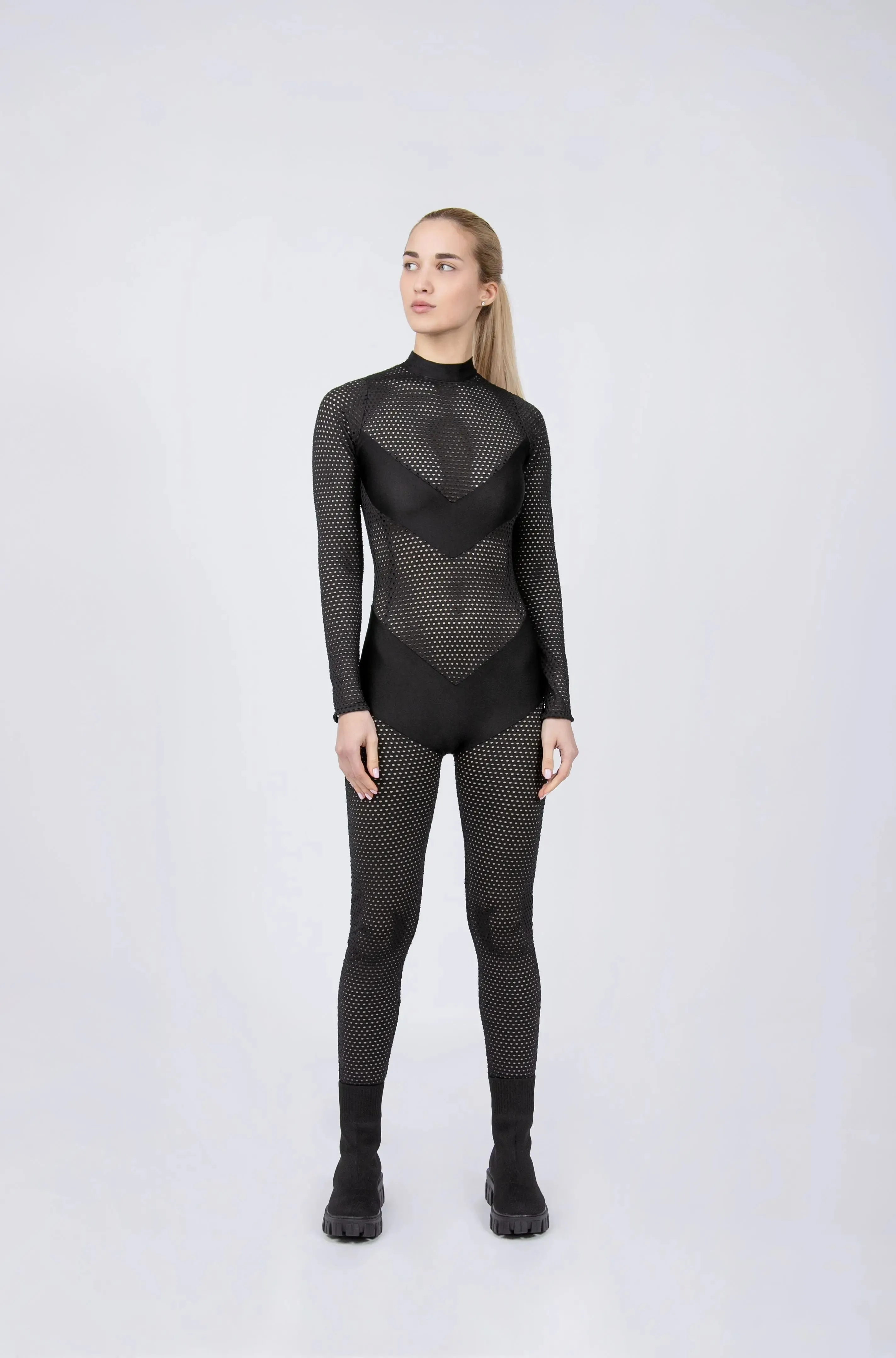 STRECH NET JUMPSUIT - BANDS DECORATIVE