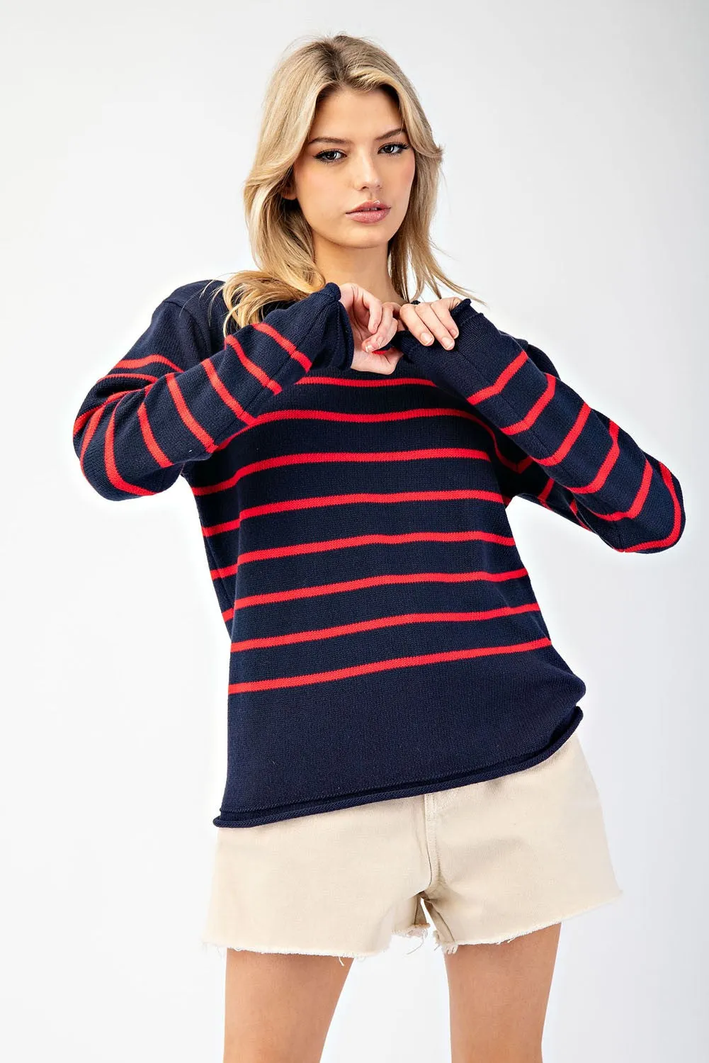 STRIPED CREW NECK SWEATER