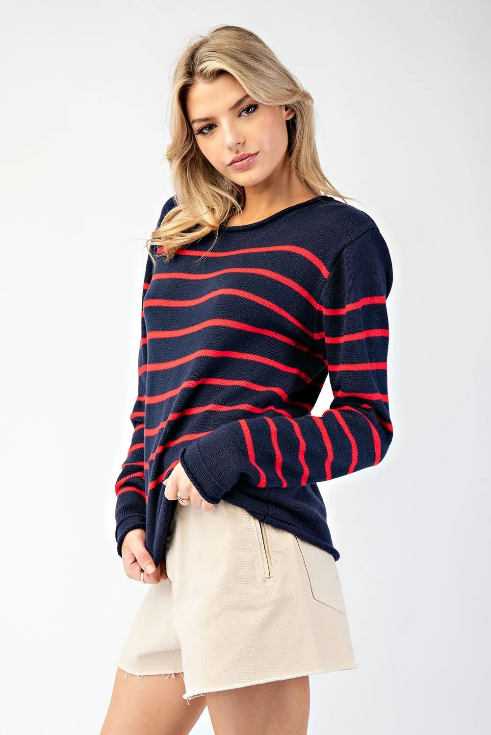 STRIPED CREW NECK SWEATER