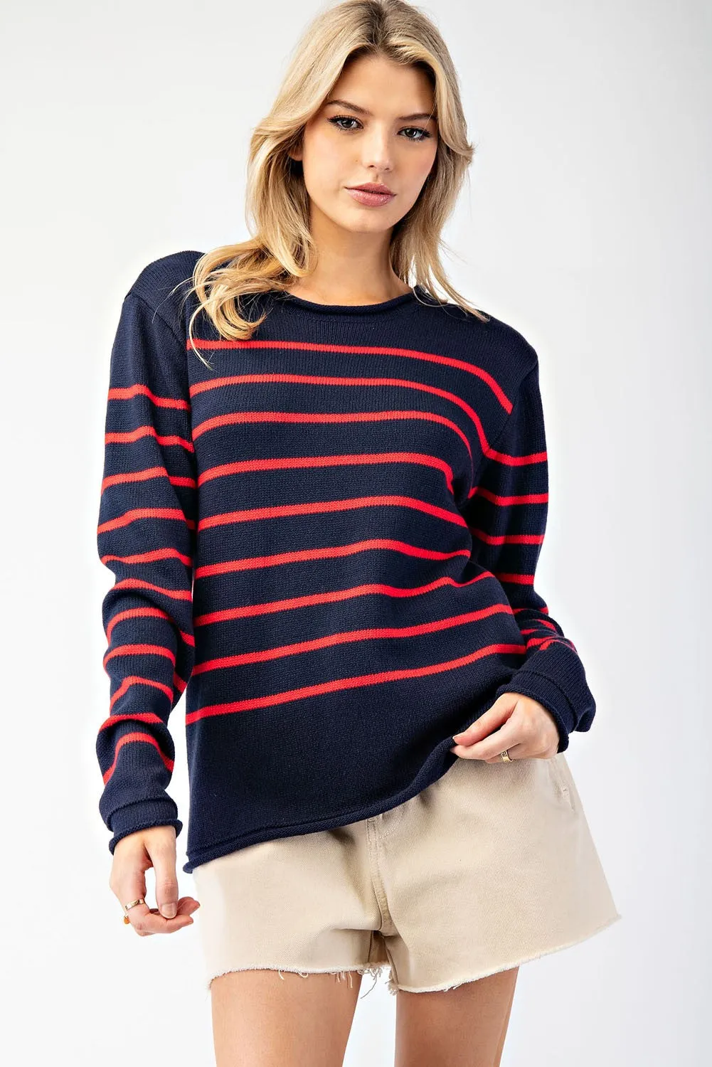 STRIPED CREW NECK SWEATER