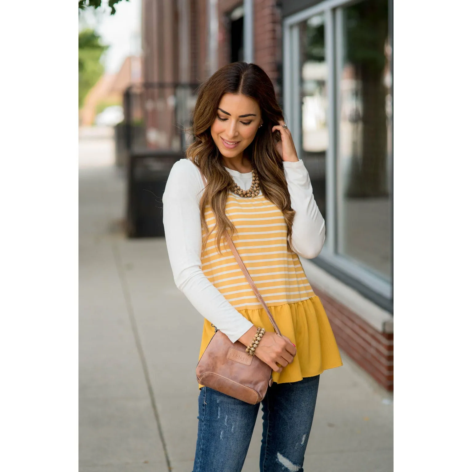 Striped Front Blouse Bottom Tee