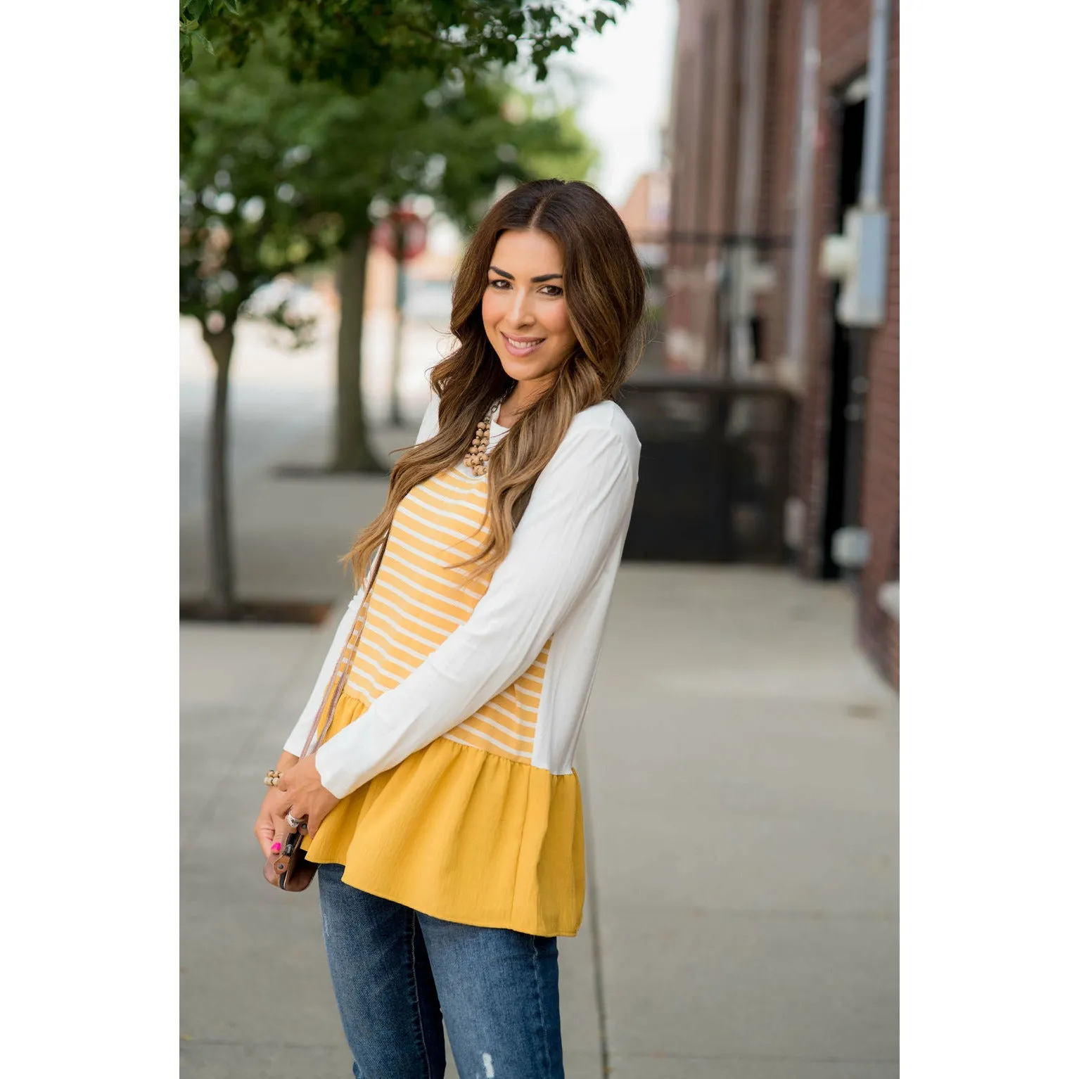 Striped Front Blouse Bottom Tee