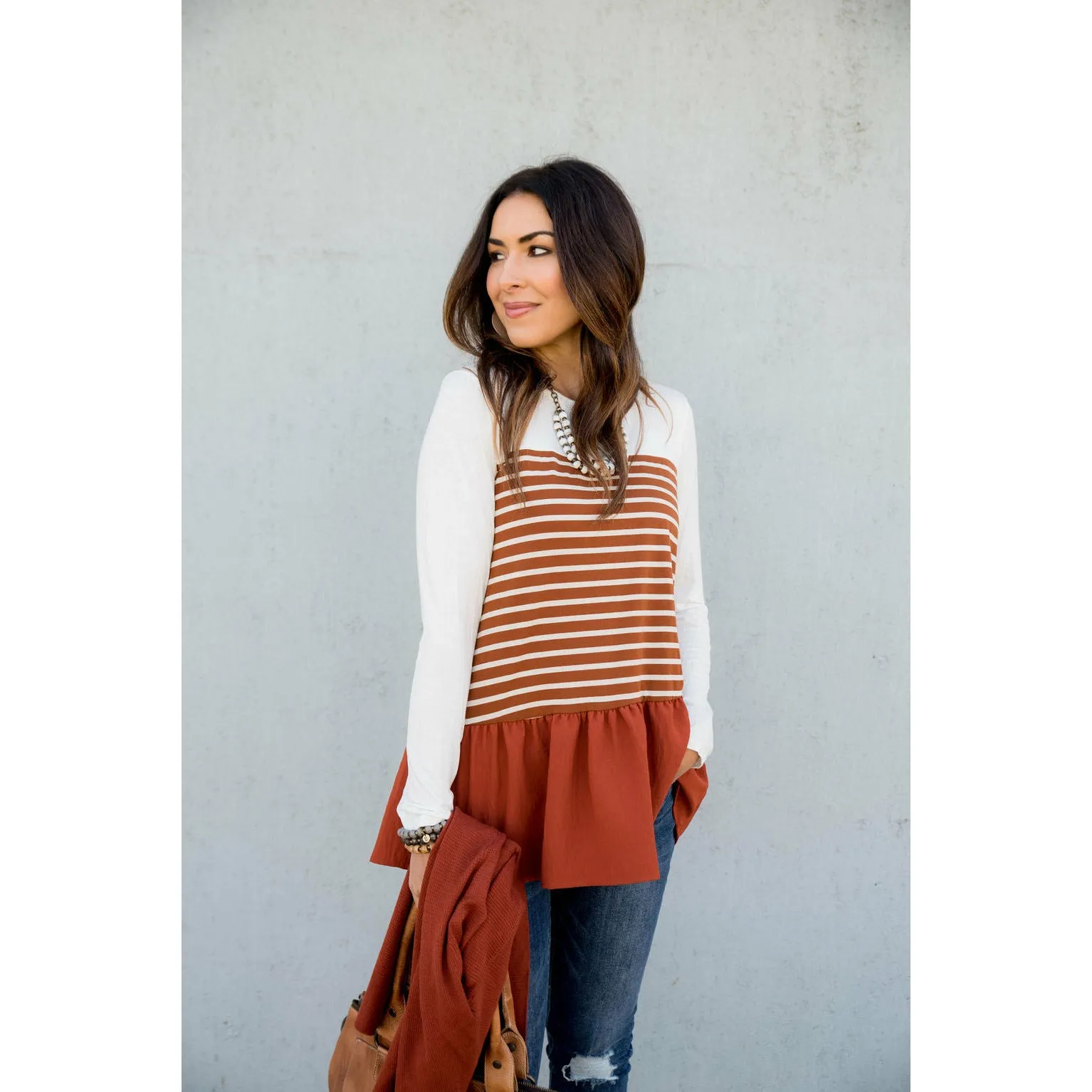 Striped Front Blouse Bottom Tee