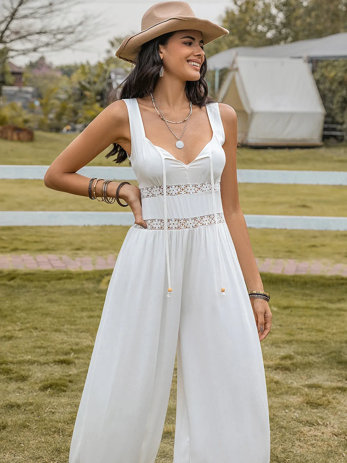 TEEK - White Backless Wide Strap Wide Leg Jumpsuit