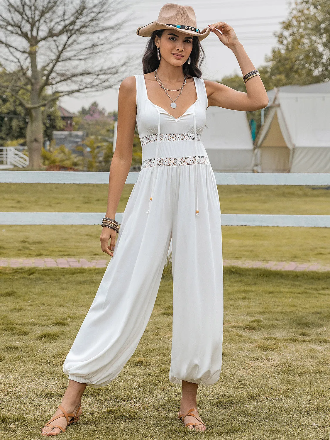 TEEK - White Backless Wide Strap Wide Leg Jumpsuit