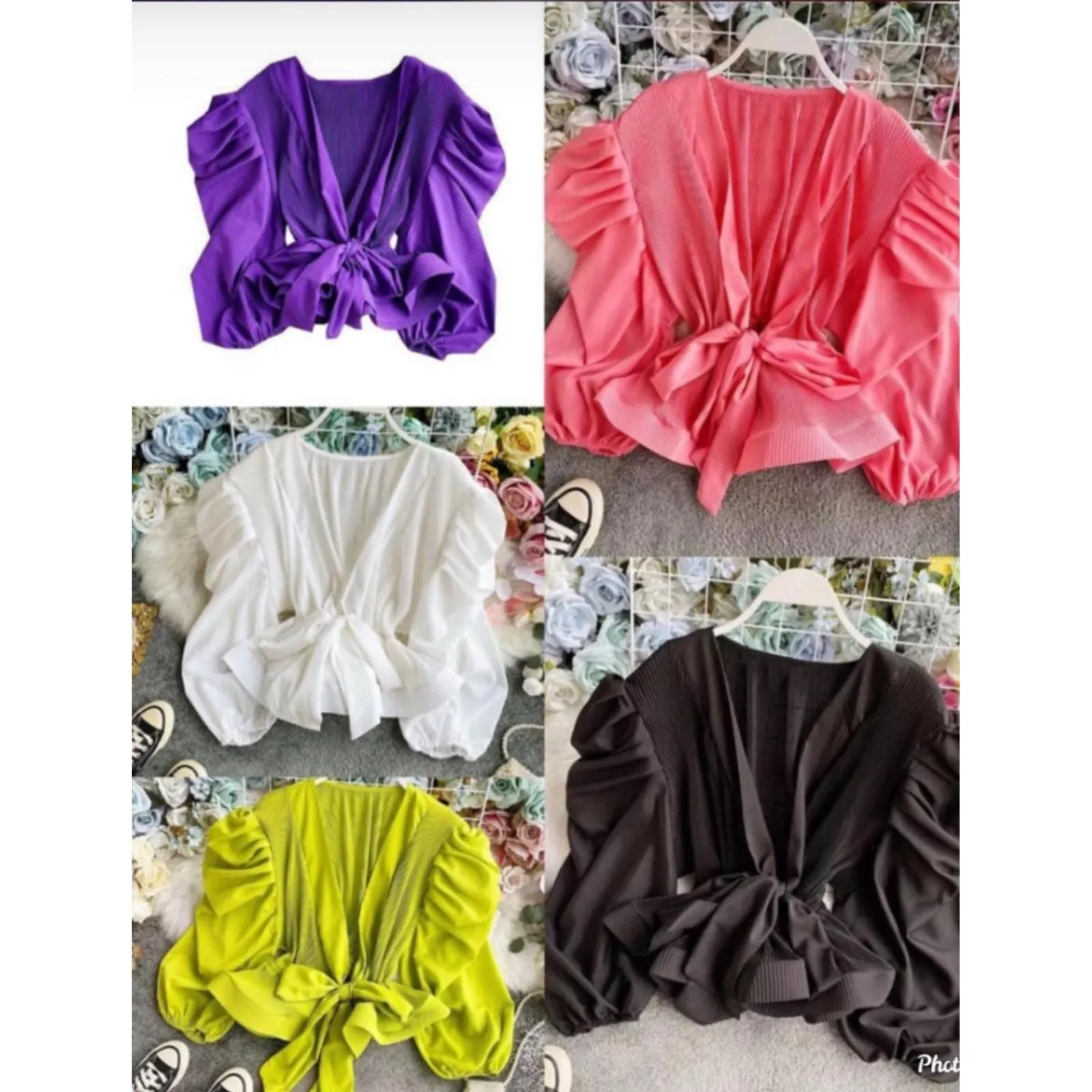 Tie Front Pleated Peplum Blouse.