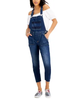 Tommy Jeans Women's Stretch Pocketed Buttoned Adjustable Overalls Sleeveless Square Neck Skinny Jumpsuit Blue Size 26