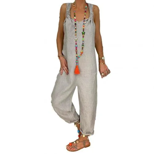 Trendy Sleeveless Comfy Overalls Knotted Jumpsuit