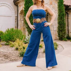 Tristan Strapless Wide Leg Denim Jumpsuit