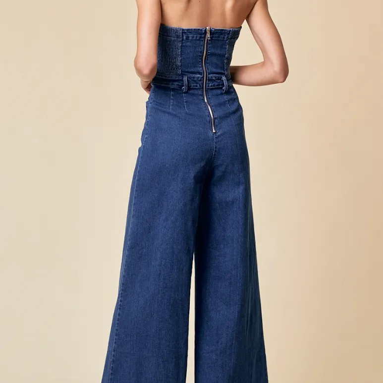 Tristan Strapless Wide Leg Denim Jumpsuit