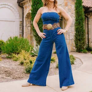 Tristan Strapless Wide Leg Denim Jumpsuit